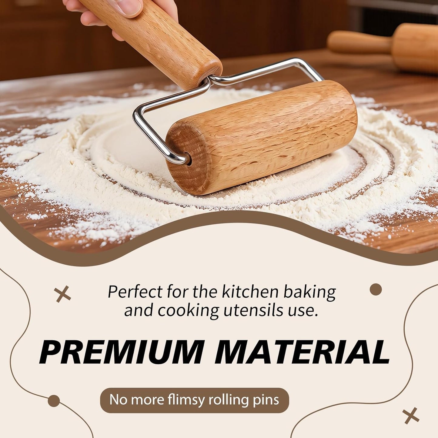 Pizza Rolling Pin Small Rolling Pin Wooden Dough Roller Non Stick Pizza Dough Roller for Baking Pastry Tortilla Cookie Dumpling Rolling Pins for Baking (T+H-Style)