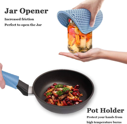 Walfos Silicone Trivet Mats - 4 Heat Resistant Pot Holders, Multipurpose Non-Slip Hot Pads for Kitchen Potholders, Hot Dishers, Jar Opener, Spoon Holder, Food Grade Silicone & BPA Free (Black)