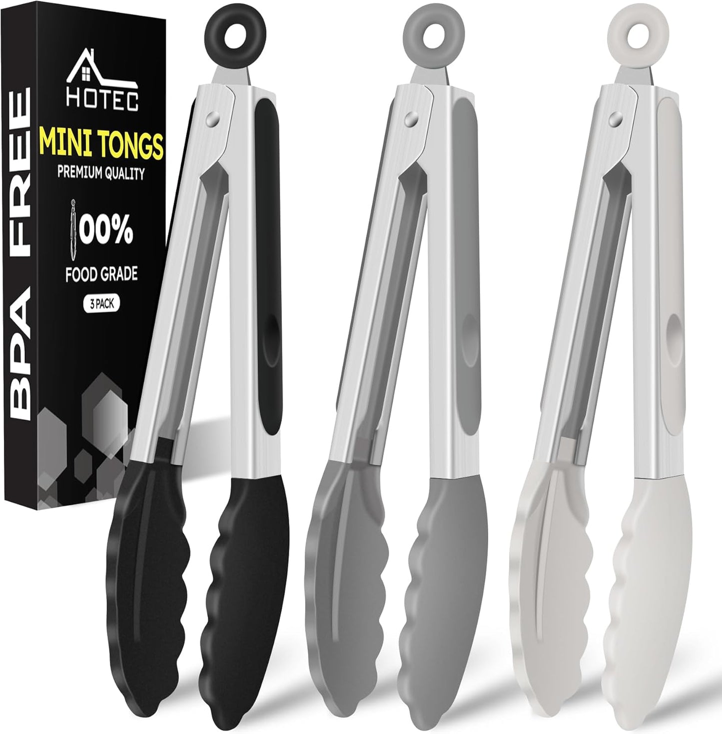 Hotec Silicone Kitchen Tongs for Cooking 9-Inch Serving Tongs with Silicone Tips, Set of 3 (Gradient Blue)