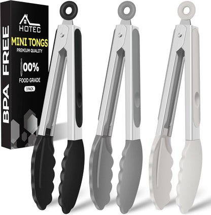 Hotec Silicone Kitchen Tongs for Cooking 9-Inch Serving Tongs with Silicone Tips, Set of 3 (Gradient Blue)