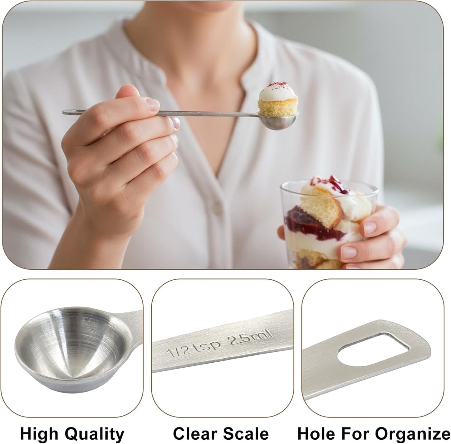 2Pcs 2/3 Tablespoon (2/3 Tbsp | 2 Tsp | 10 Ml | 10 Cc) Stainless Steel Measuring Spoons, 2 Teaspoon Metal Single Measuring Spoon for Measuring Coffee Powder, Grains and Loose Tea