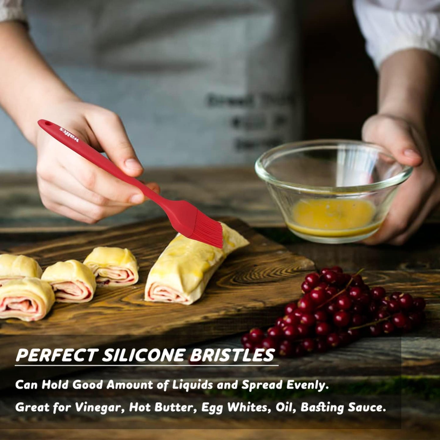 Walfos 600°F Heat Resistant Silicone Basting Brushes BPA Free Pastry Brush, Spread Oil Butter Sauce for BBQ Grill Baking Kitchen Cooking, Dishwasher Safe (2 SIZE)