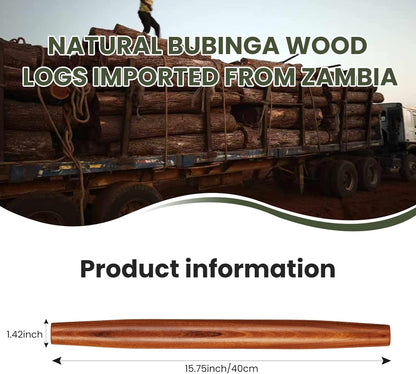 Natural High-Density Solid Bubinga Wood French Rolling Pin | 50% Heavier than Sapele pins | Less Effort | Perfect for Pies, Pastry & Cookies | Protective Fabric Sleeve - Ideal Baking Gift.