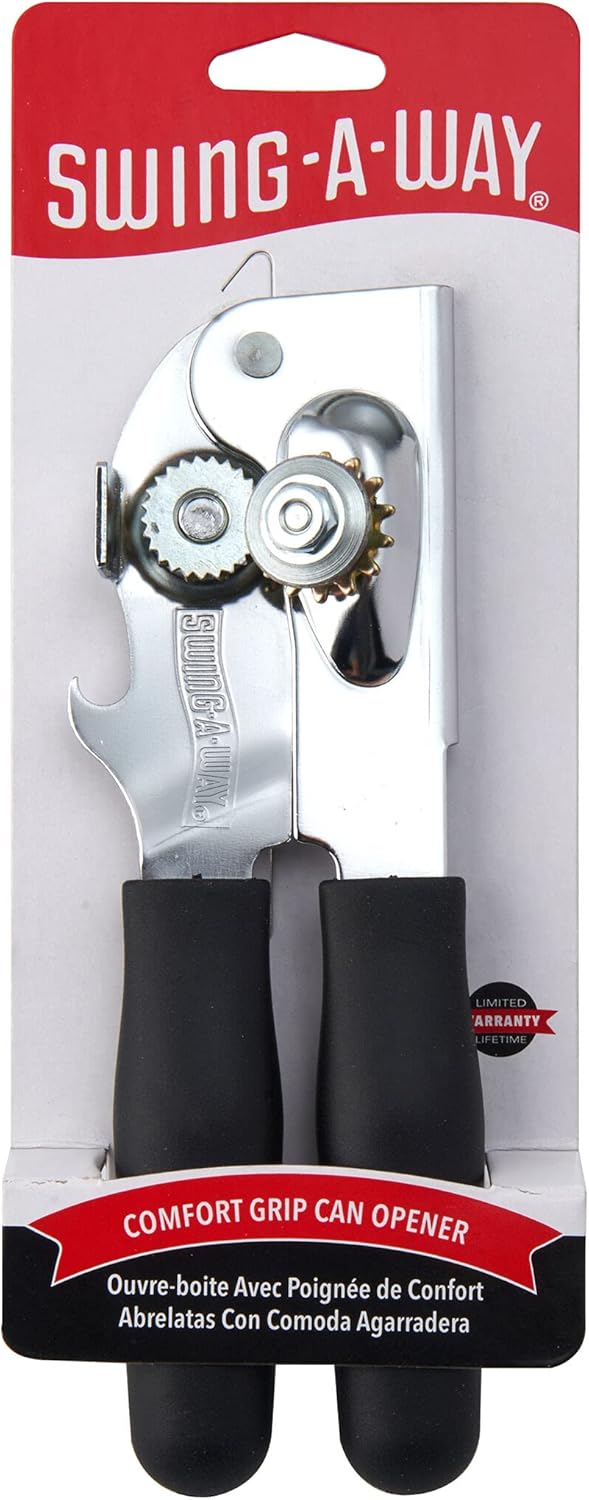 Swing-A-Way Portable Can Opener with Sharp Blade, Manual Hand Held, 2-in-1 Can and Bottle Opener, Made of Steel, Easy Turn Knob, Basic Kitchen Essentials (Red)