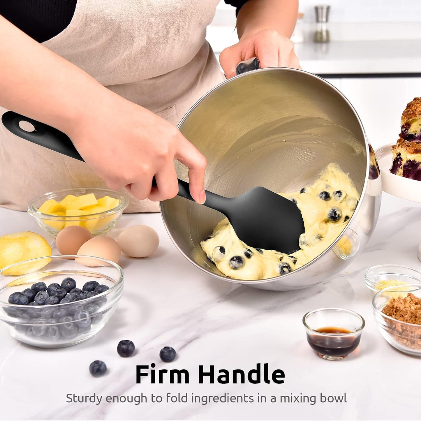 Heat Resistant Silicone Large Spatula: U-Taste 600ºF High Heat Flexible 11.38in Silicon Mixing Stirring Cooking Scraping Baking Bowl Scraper Seamless Spreader for Kitchen Nonstick Cookware (Aqua Sky)