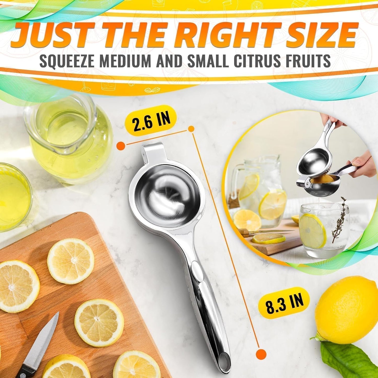 Hand Juicer Squeezer with Ergonomic Heavy Duty Handle – 20 oz Bowl Aluminum Lemon Juicer with Pour Spout for Mess-Free Pouring - Manual Citrus Press for Lemon, Orange, Lime, Grapefruit, Pomegranate