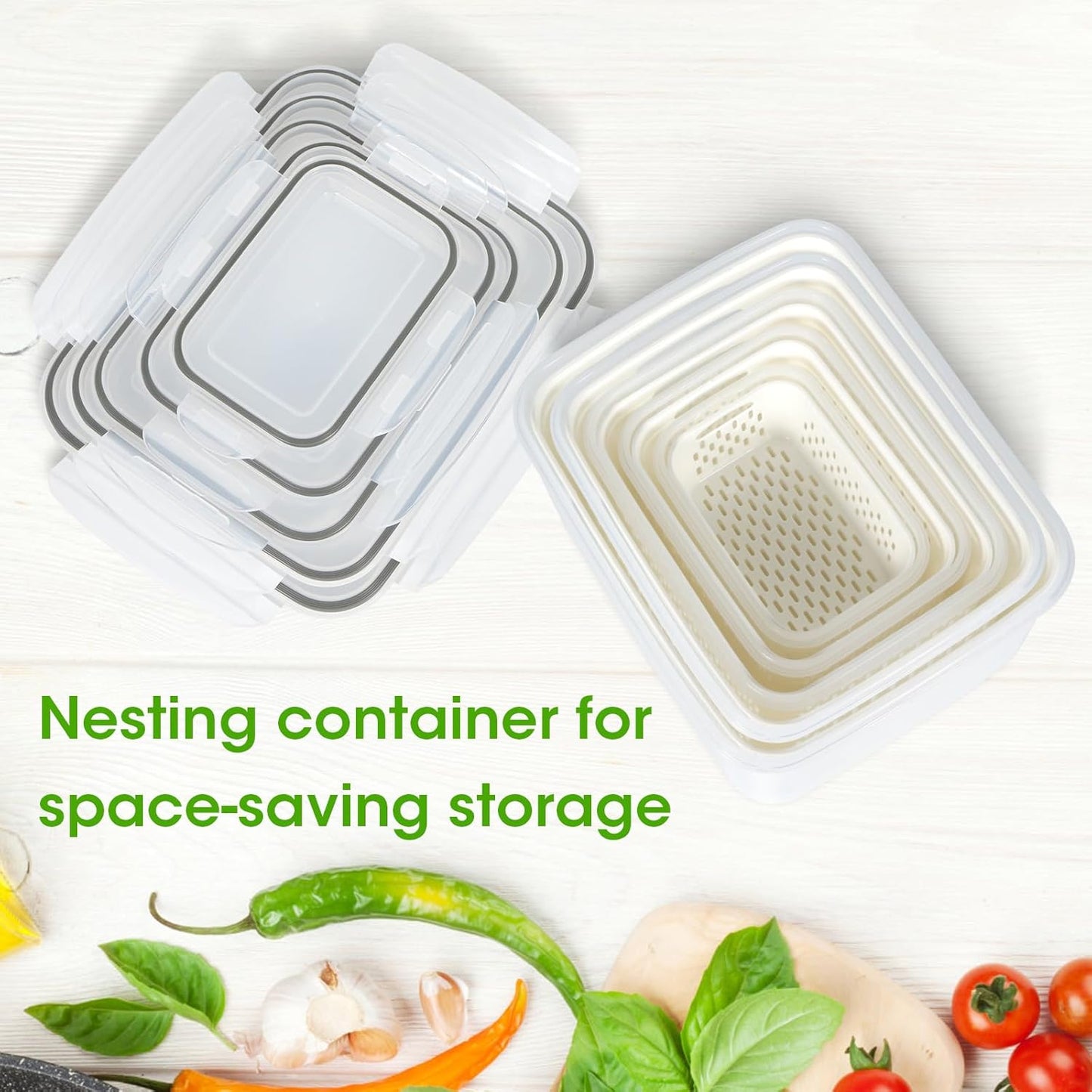 TBMAXS 5 Pack Fruit Storage Containers for Fridge Food Container with Colander Airtight BPA Free Plastic Berry Keeper Produce Vegetable Saver Bins Keep Fresh