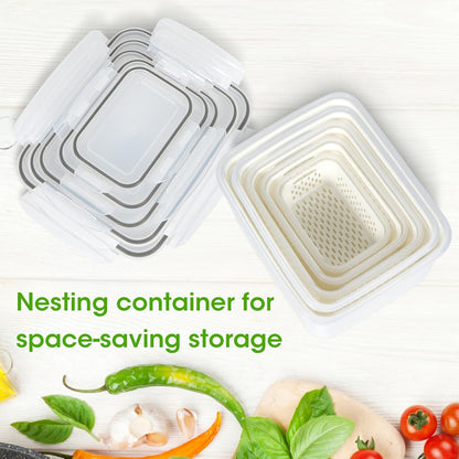 TBMAXS 5 Pack Fruit Storage Containers for Fridge Food Container with Colander Airtight BPA Free Plastic Berry Keeper Produce Vegetable Saver Bins Keep Fresh