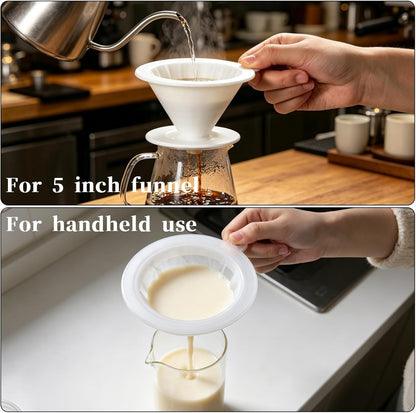 4 Pieces 200 Mesh Strainer, Nylon Straining for 5 Inch Kitchen Funnels Reusable Easy to Clean Food Filter Strainer for Cooking Oil Milk Juice Wine Cheese Whey Grease Coffee grease filter Chia Seeds
