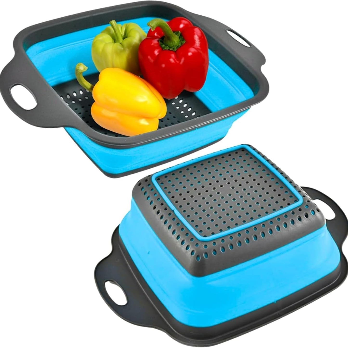 2PCS Collapsible Silicone Colander Set - 11.5 Inch & 9.5 Inch Foldable Kitchen Strainers for Draining Vegetables, Fruits, Pasta & More