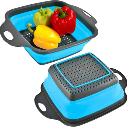 2PCS Collapsible Silicone Colander Set - 11.5 Inch & 9.5 Inch Foldable Kitchen Strainers for Draining Vegetables, Fruits, Pasta & More