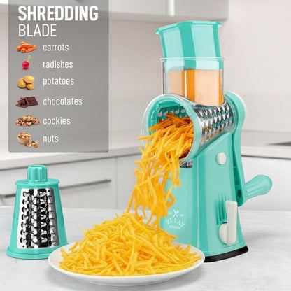 Zulay Kitchen Rotary Cheese Grater 5 Blade Cheese Shredder - Manual Hand Crank Cheese Grater With Reinforced Suction & 5 Interchangeable Drums - Easy to Use, Vegetable Chopper Round Mandoline Slicer - Colors A
