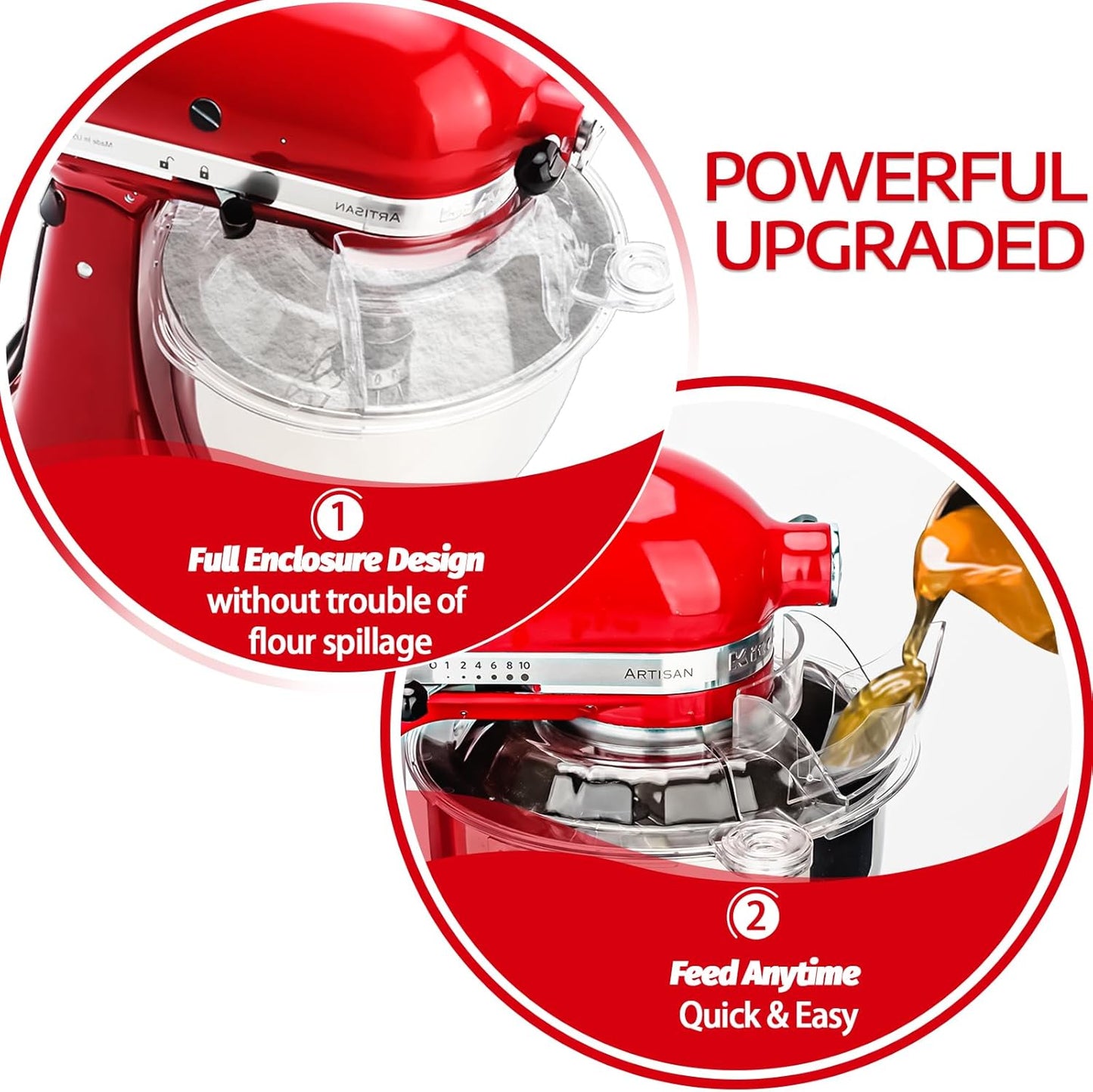 Pouring Shield for KitchenAid Tilt Head 4.5-5 QT (for Stainless Steel Bowls Only), for Kitchen aid Accessories and Attachments, Fully Enclosed Foldable Lid Mixer Bowl Cover & Flour Funnel