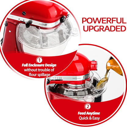 Pouring Shield for KitchenAid Tilt Head 4.5-5 QT (for Stainless Steel Bowls Only), for Kitchen aid Accessories and Attachments, Fully Enclosed Foldable Lid Mixer Bowl Cover & Flour Funnel