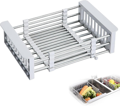 COVRA Stainless Steel Over-Sink Dish Drying Rack – Versatile Kitchen Organizer for 11″–19″ Square Sinks – Effortless Drying for Dishes, Fruits & Vegetables (Black)