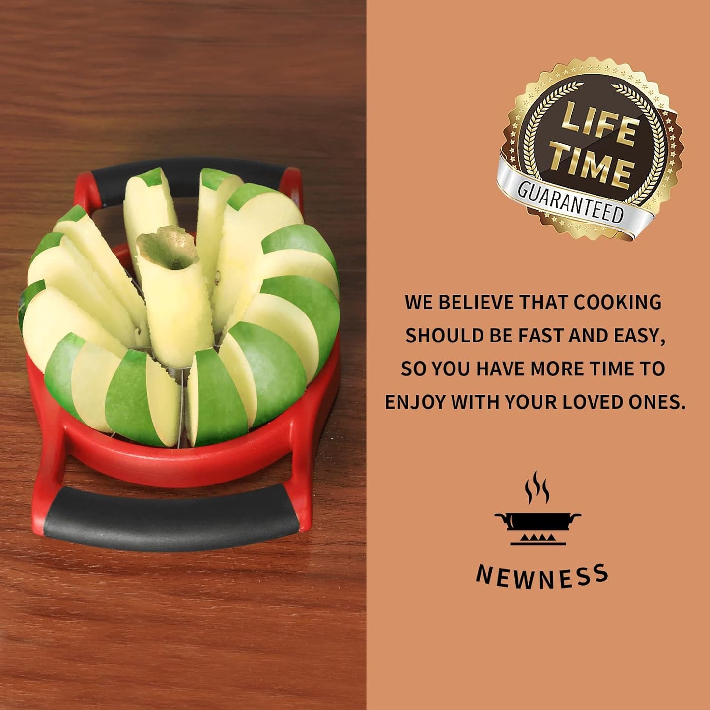 Newness Apple Cutter Slicer, 12-Slice Durable Heavy Duty Corer, Greatly Quicken Slicing Divider, Wedger, Fruits & Vegetables Slicer for Apple, Pear and More, Black