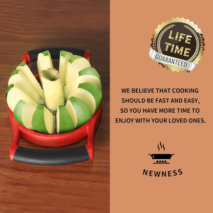 Newness Apple Cutter Slicer, 12-Slice Durable Heavy Duty Corer, Greatly Quicken Slicing Divider, Wedger, Fruits & Vegetables Slicer for Apple, Pear and More, Black