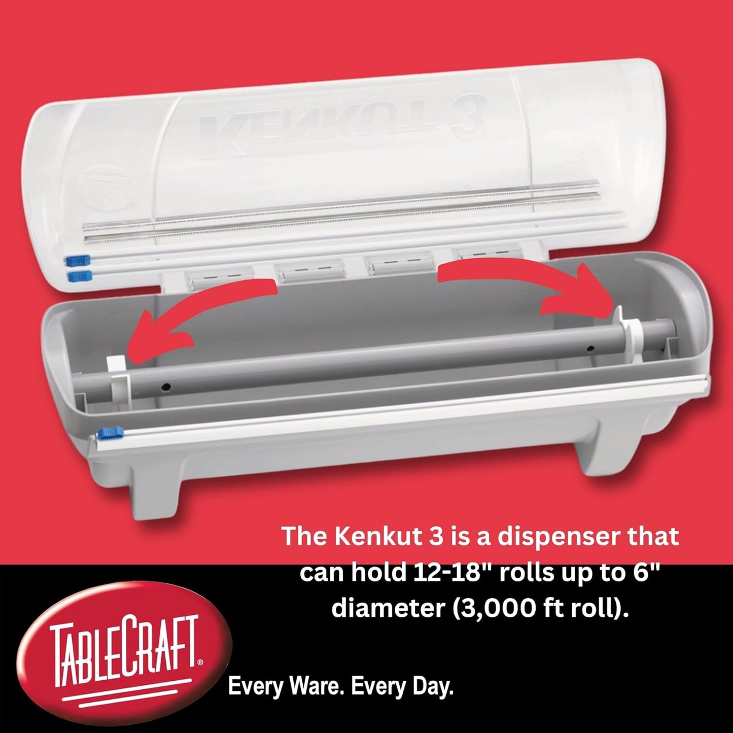 Tablecraft Film Wrapper Film Dispenser, Kenkut Single Roll of Plastic Food Cling Wrap and Aluminum Foil Holder, Slide Cutter, Heavy Duty Foodservice Restaurant Kitchen,White