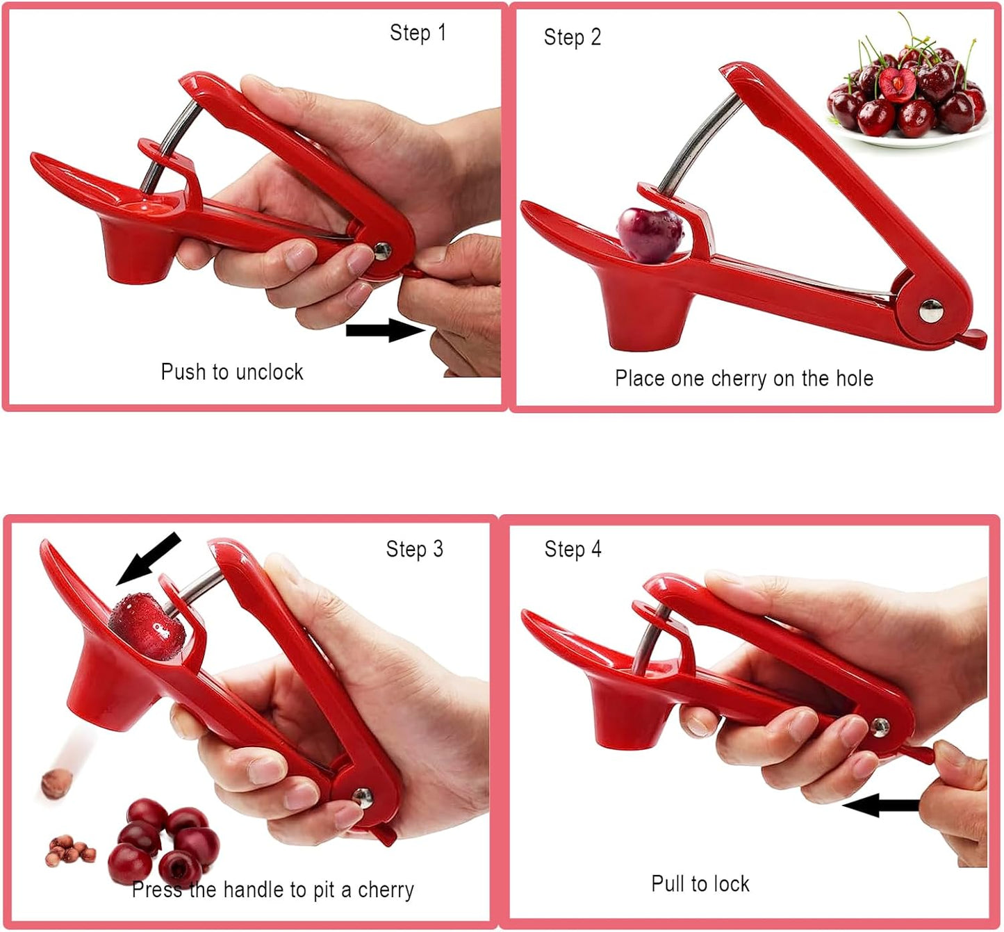 Cherry Pitter Tool, Heavy-Duty Stainless Steel Pitting Tool, Portable Cherries Corer Stoner Seed Tool with Lock Design, Fruit Pit Remover for Cherry Jam(Black)