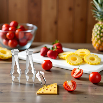 2Pcs Multi-Functional Fruit & Vegetable Stem Remover Clip, Strawberry Huller, Pineapple Eye Remover, Kitchen Gadget, Silver Stainless Steel Handle
