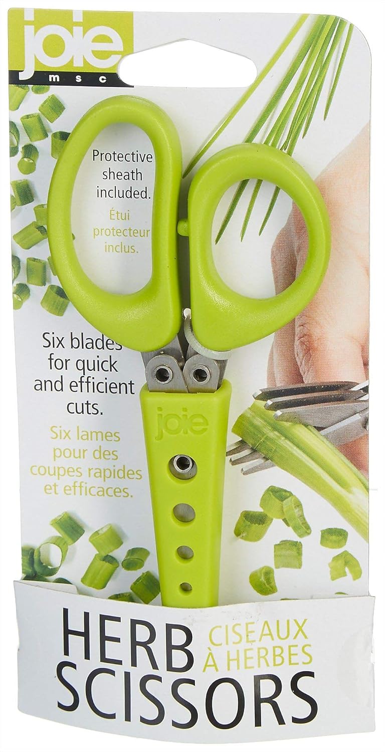 Joie 6 Blade Herb Scissors with Protective Sheath includes Blade Cleaner and Herb Leaf Stripper
