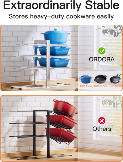 ORDORA Pots and Pans Organizer for Cabinet 16.61 Height, 8 Tier Pot Organizers Rack with 3 DIY Methods, Adjustable Pan Organizer under Cabinet Kitchen Organization and Storage