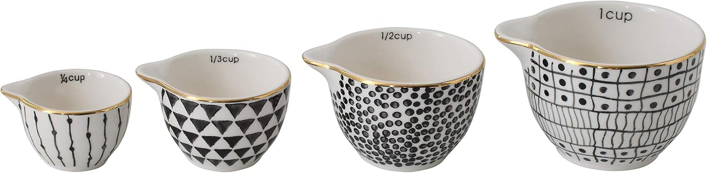Creative Co-Op Black & White Stoneware Measuring Cups with Gold Electroplating (Set of 4 Sizes)