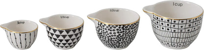 Creative Co-Op Black & White Stoneware Measuring Cups with Gold Electroplating (Set of 4 Sizes)