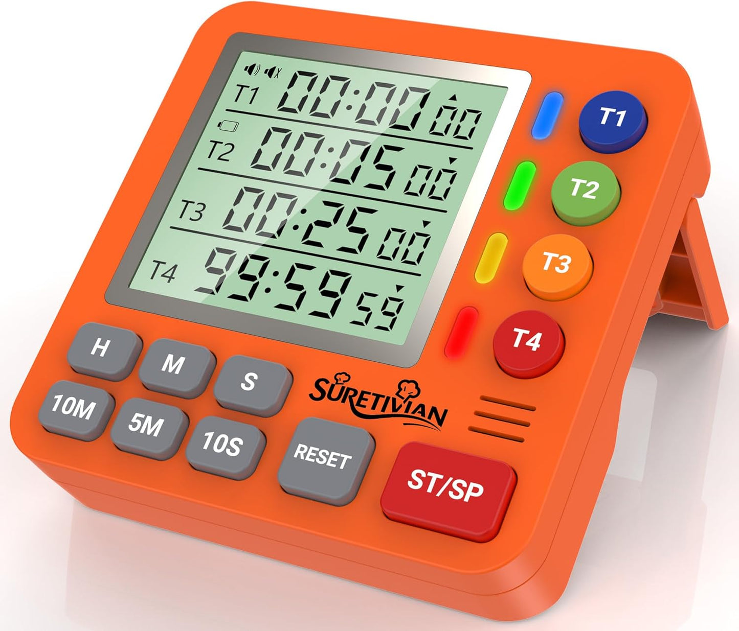 Digital Kitchen Timer for Cooking - 4 Channel Count Up Countdown Timer with Loud Alarm and Silent Mode, Large Display, Magnetic Back, Auto Memory for Classroom Study Gym, Battery Included (Black)