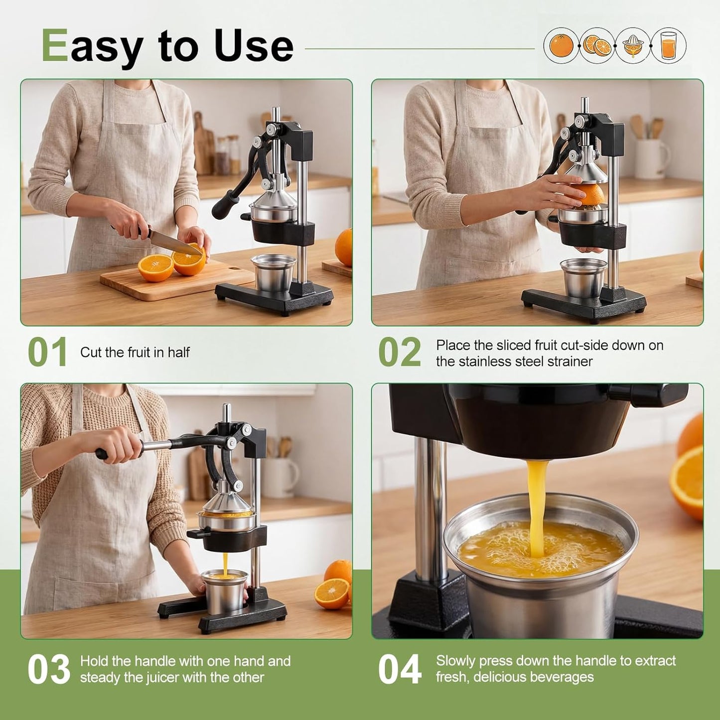 Manual Cast Iron Juicer, Commercial Hand Juicer Squeezer with Stainless Steel Cup Heavy-Duty Manual Juicer Hand Press Countertop Citrus Juice Press for Orange, Lemon, Pomegranate, Grapefruit