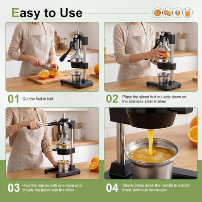 Manual Cast Iron Juicer, Commercial Hand Juicer Squeezer with Stainless Steel Cup Heavy-Duty Manual Juicer Hand Press Countertop Citrus Juice Press for Orange, Lemon, Pomegranate, Grapefruit