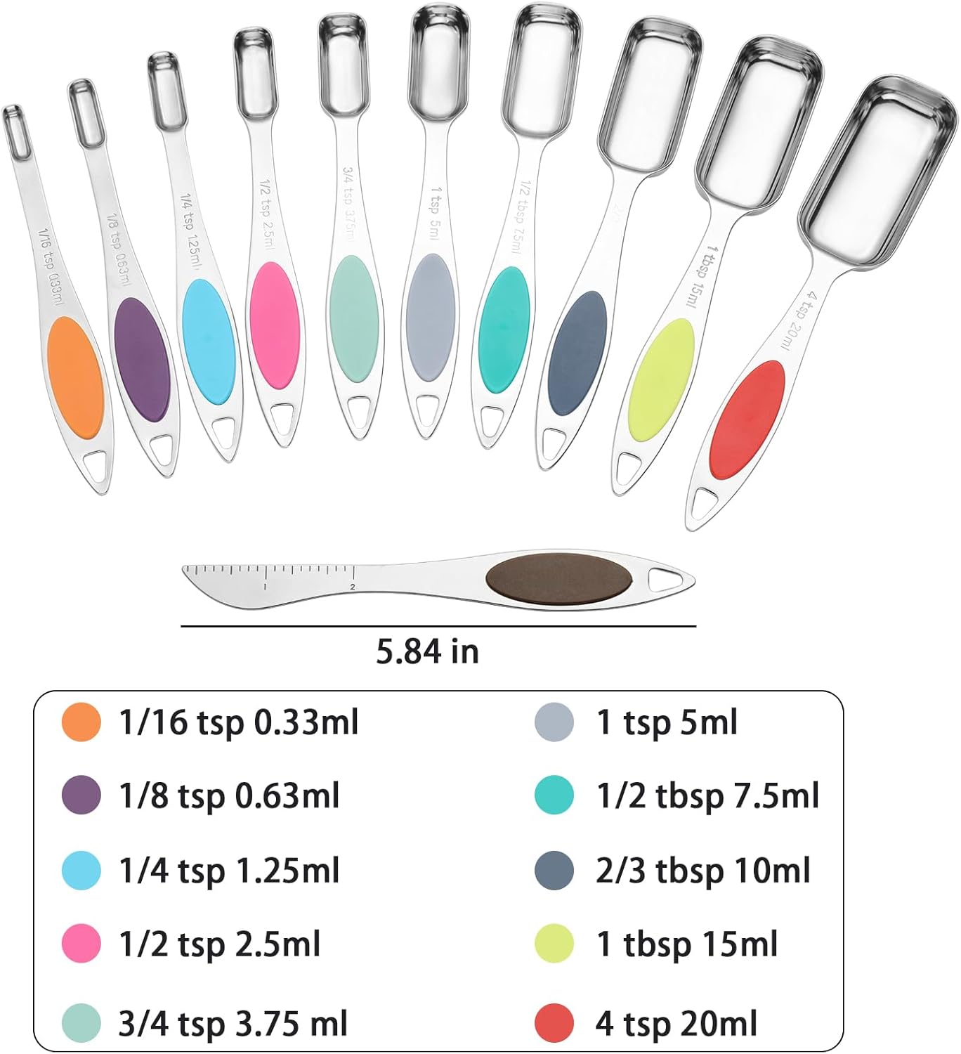 Magnetic Measuring Spoons Set of 11 with Leveler, Measuring Spoons Stainless Steel Rectangular Metal Teaspoon for Dry & Liquid Ingredients (Black)