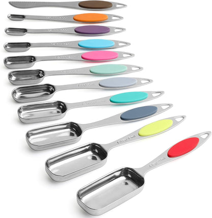 Magnetic Measuring Spoons Set of 11 with Leveler, Measuring Spoons Stainless Steel Rectangular Metal Teaspoon for Dry & Liquid Ingredients (Black)