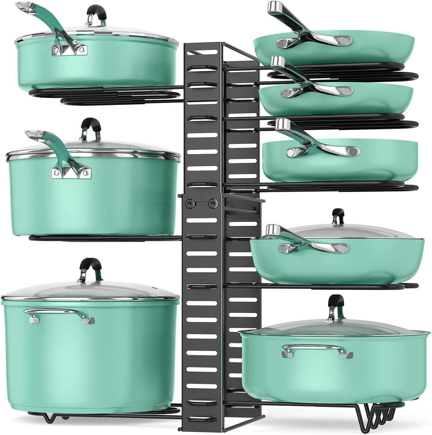 ORDORA Pots and Pans Organizer for Cabinet 16.61 Height, 8 Tier Pot Organizers Rack with 3 DIY Methods, Adjustable Pan Organizer under Cabinet Kitchen Organization and Storage