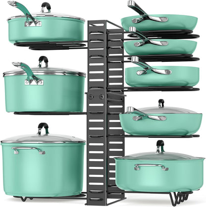 ORDORA Pots and Pans Organizer for Cabinet 16.61 Height, 8 Tier Pot Organizers Rack with 3 DIY Methods, Adjustable Pan Organizer under Cabinet Kitchen Organization and Storage