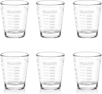 SAIAOKJ Shot Glasses Measuring Cup Set 2PACK Espresso Shot Glasses Liquid Heavy Glass 26-Incremental Measurement 1 OZ, 2 TBS, 6 TSP, 30 ML Kitchen Tools (Red)