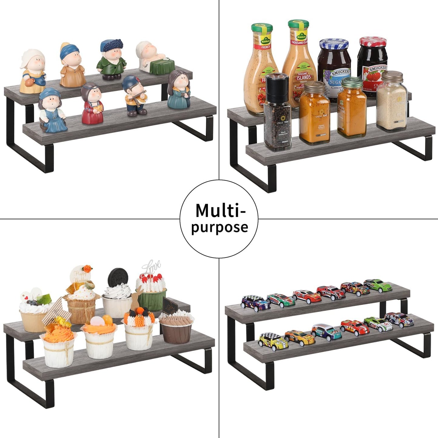 YINMIT Wooden Display Riser Stand, Tiered Perfume and Cologne Organizer Stand, 4 Tier Spice Rack Organizer, Rustic Display Shelf for Candles (4 Tier)