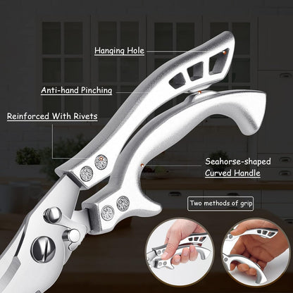 Dream Reach Poultry Shears, Heavy Duty Kitchen Shears with Serrated Edge, No Rust Spring Loaded, Multipurpose Stainless Steel Kitchen Scissors for Chicken, Bone, Meat, Turkey, Fish Thanksgiving Gifts