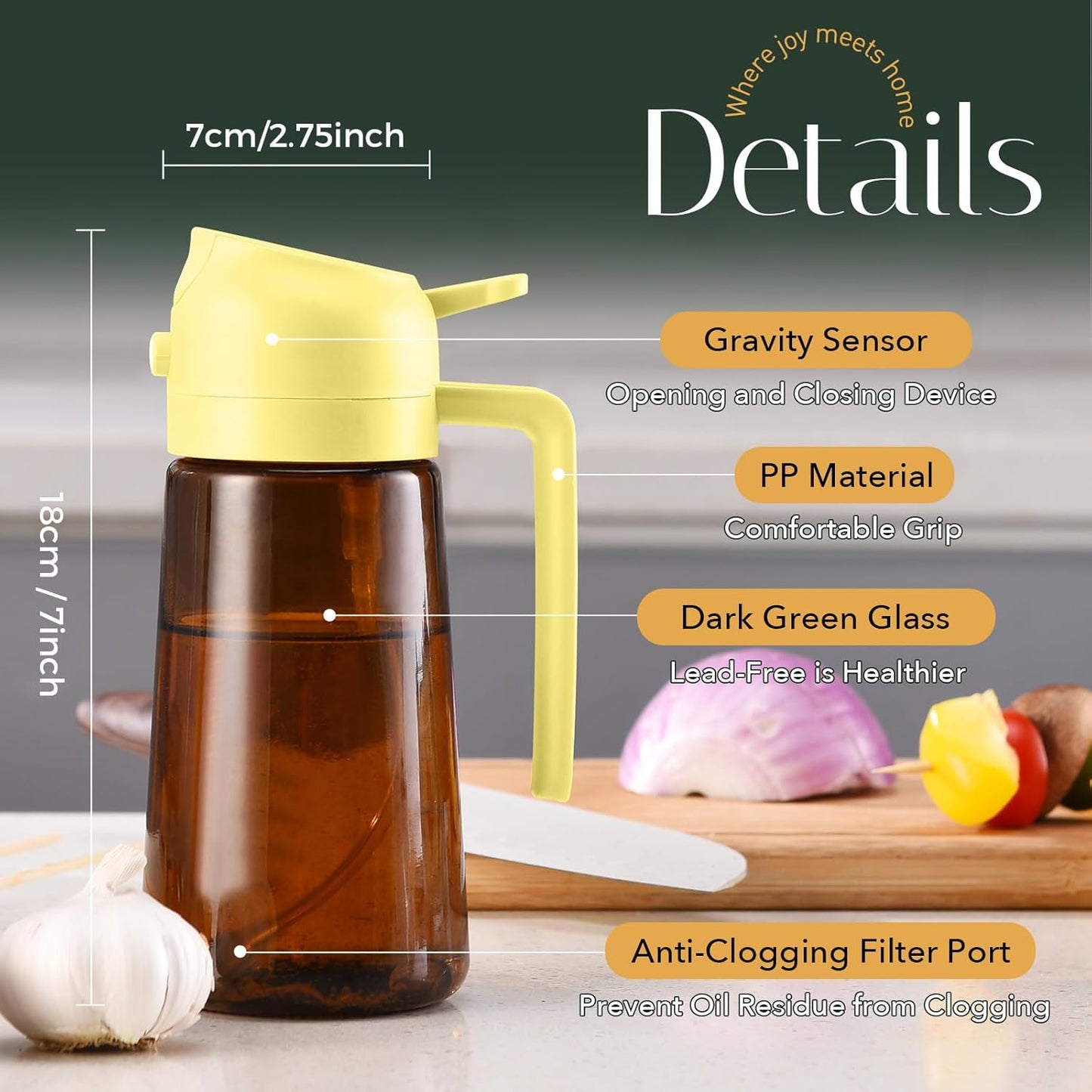 YARRAMATE 2Pcs 16oz/470ml Dark Brown Oil Sprayer for Cooking with Stickers, Food-grade Premium 2 in 1 Olive Oil Dispenser Bottle for Kitchen Gadgets, Air Fryer, Salad, Frying, BBQ (Black&OliveGreen)