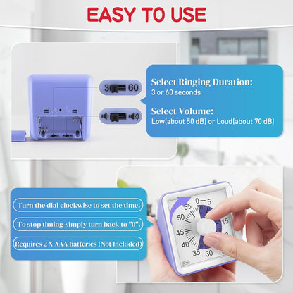Secura 60-Minute Visual Timer, Classroom Timer, Countdown Timer for Kids and Adults, Time Management Tool for Teaching (Blue & Blue)