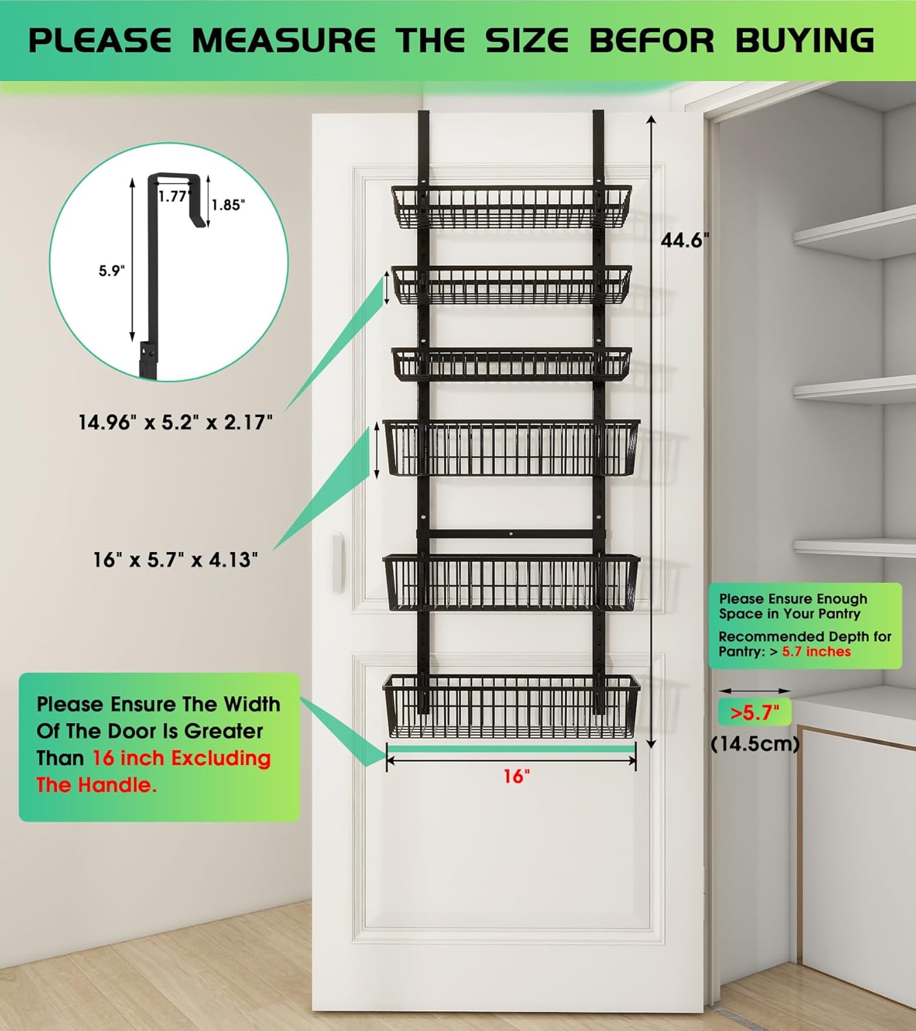 Mefirt White 9-Tier Over The Door Pantry Organizer, Pantry Organization and Storage, Deep Baskets Hanging Heavy-Duty Metal, Wall Spice Rack Seasoning Shelves for Home & Kitchen, Laundry Room Bathroom