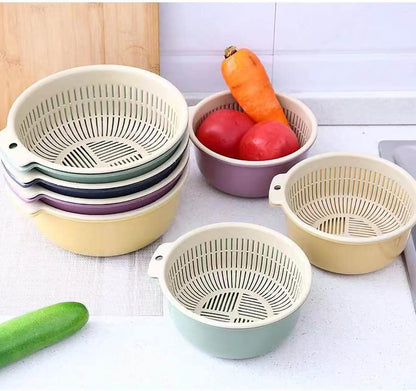 2 in 1 Kitchen Colander Set, 18cm/ 7inch Dia Fine Hole Fruit and Vegetable Strainer for Fast Draining, Double Layer Multi Use Colander for Washing and Storage, Home Kitchen Essential Tool