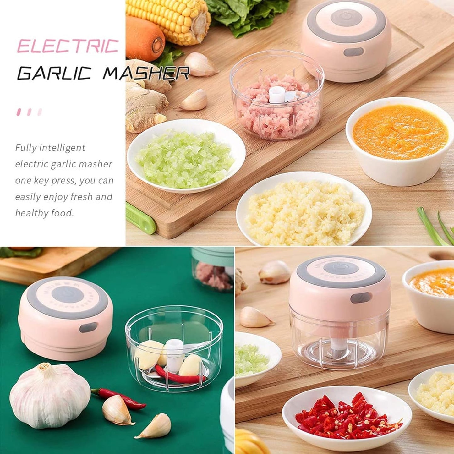 Electric Mini Garlic Chopper, 100ML Food Chopper Garlic Mincer USB, Portable Small Food Processor for Vegetables