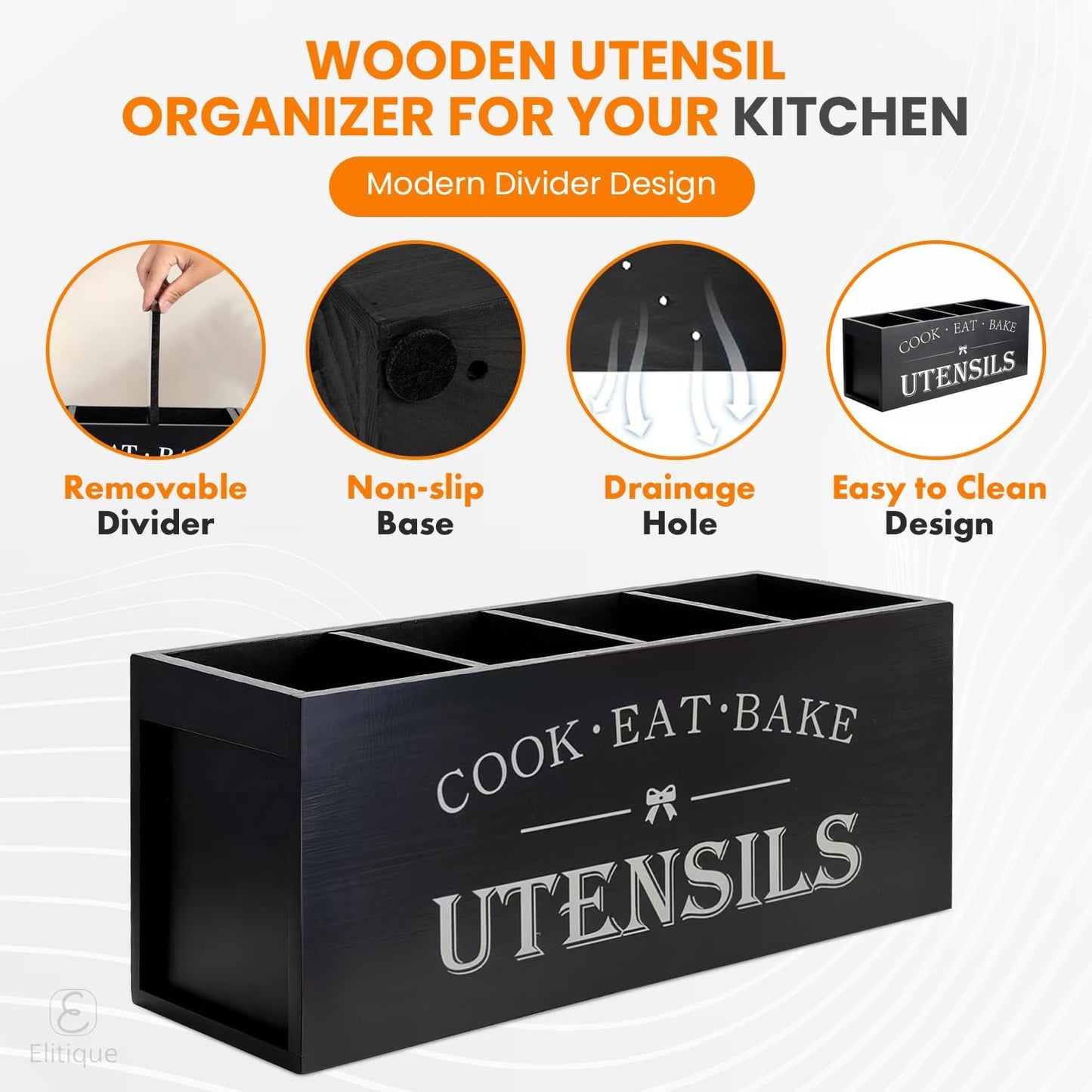Extra Large Kitchen Utensil Holder for Countertop, 4 Compartment Large Capacity Utensil Organizer, Holds 30 Plus Cooking Utensils, Kitchen Counter Organizer, Space Saving Storage
