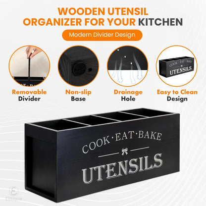 Extra Large Kitchen Utensil Holder for Countertop, 4 Compartment Large Capacity Utensil Organizer, Holds 30 Plus Cooking Utensils, Kitchen Counter Organizer, Space Saving Storage