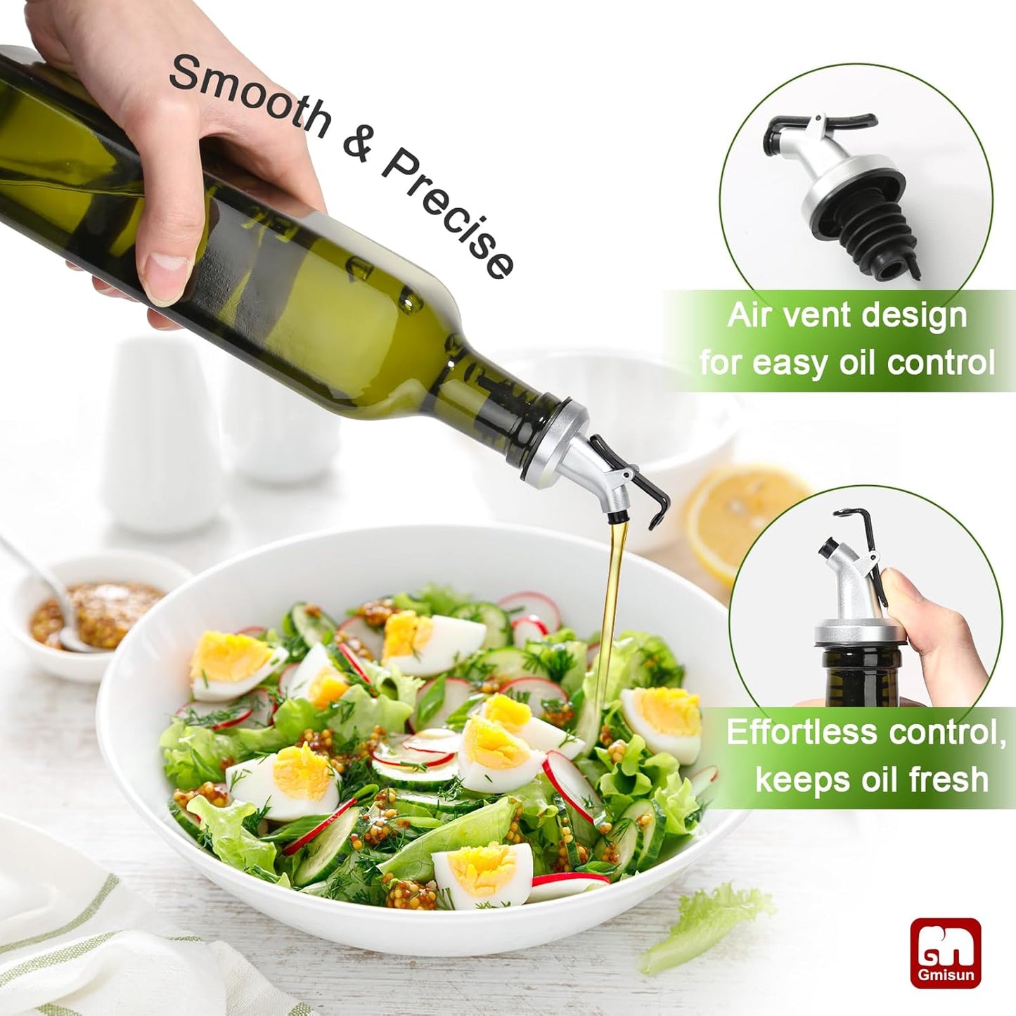 gmisun Olive Oil Dispenser for Kitchen, 4 Pack 17 fl oz Glass Oil Dispensers Bottle, Cooking Soy Sauce Bottle Container Cruet with Plastic Pourer Spout, Funnel and Labels, Clear