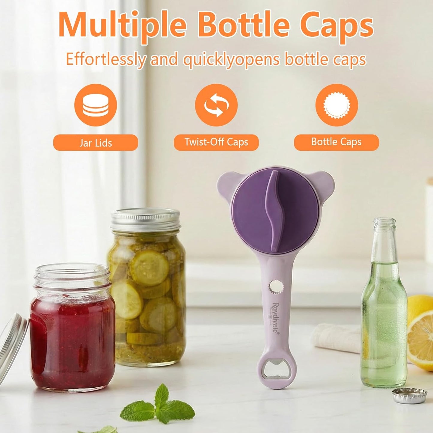 2026 New 4-in-1 Jar Opener - Adjustable Stainless Steel Lid Remover for Seniors & Arthritis Sufferers, Fits Kitchen Jars, Bottles & Cans(White)