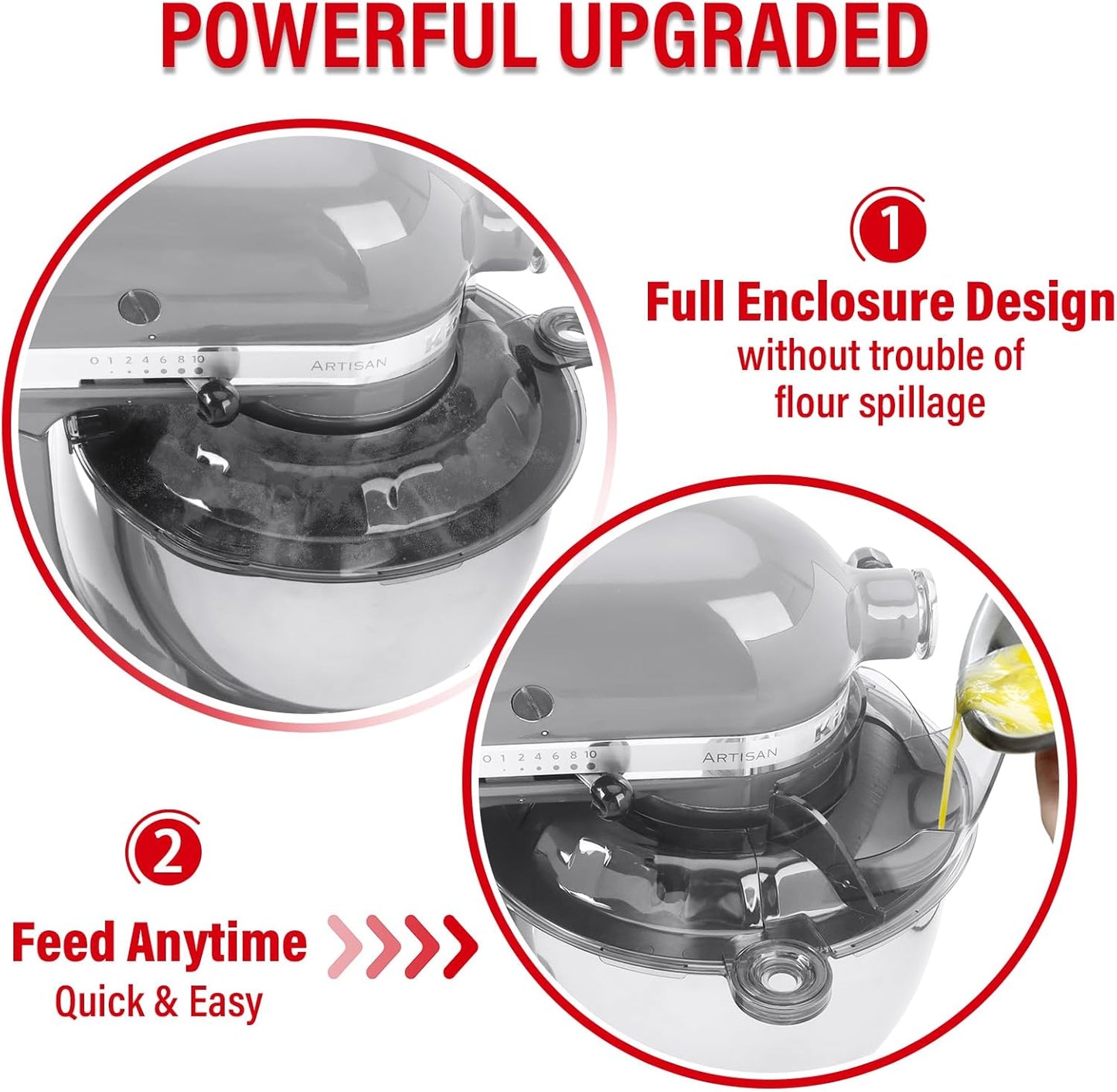 Pouring Shield for KitchenAid Tilt Head 4.5-5 QT (for Stainless Steel Bowls Only), for Kitchen aid Accessories and Attachments, Fully Enclosed Foldable Lid Mixer Bowl Cover & Flour Funnel