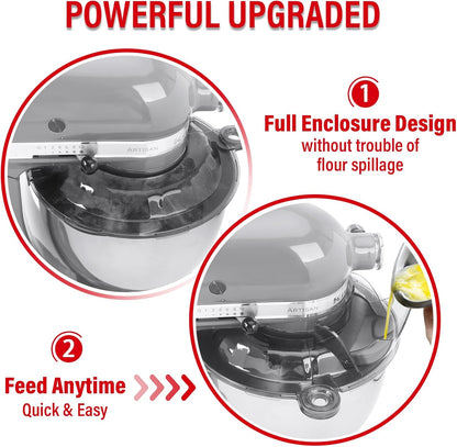 Pouring Shield for KitchenAid Tilt Head 4.5-5 QT (for Stainless Steel Bowls Only), for Kitchen aid Accessories and Attachments, Fully Enclosed Foldable Lid Mixer Bowl Cover & Flour Funnel