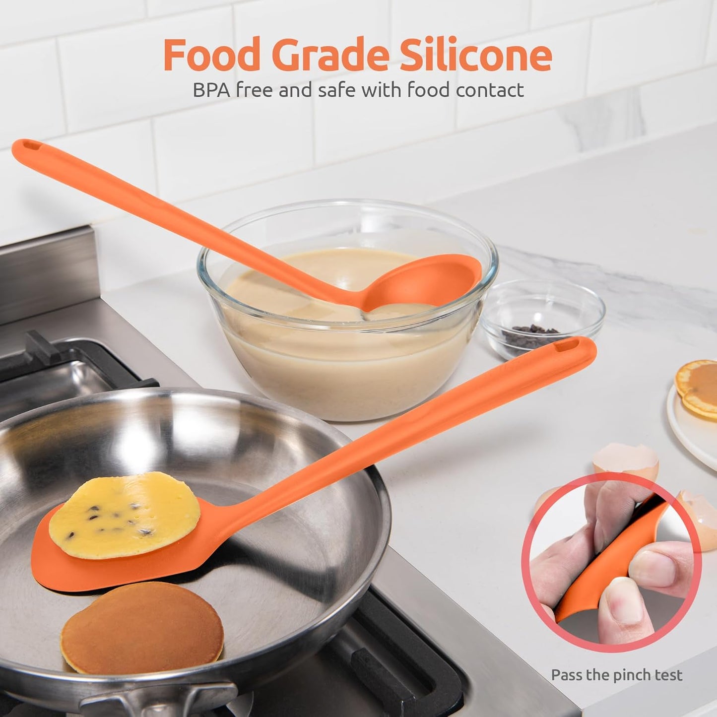 Silicone Kitchen Cooking Utensil Set: U-Taste High Heat Resistant 13.6in Long Kitchen Gadgets, BPA Free Non Stick Rubber Cook Accessories For Stir Frying, Serving, Basting, Mixing (5 Pieces, Black)